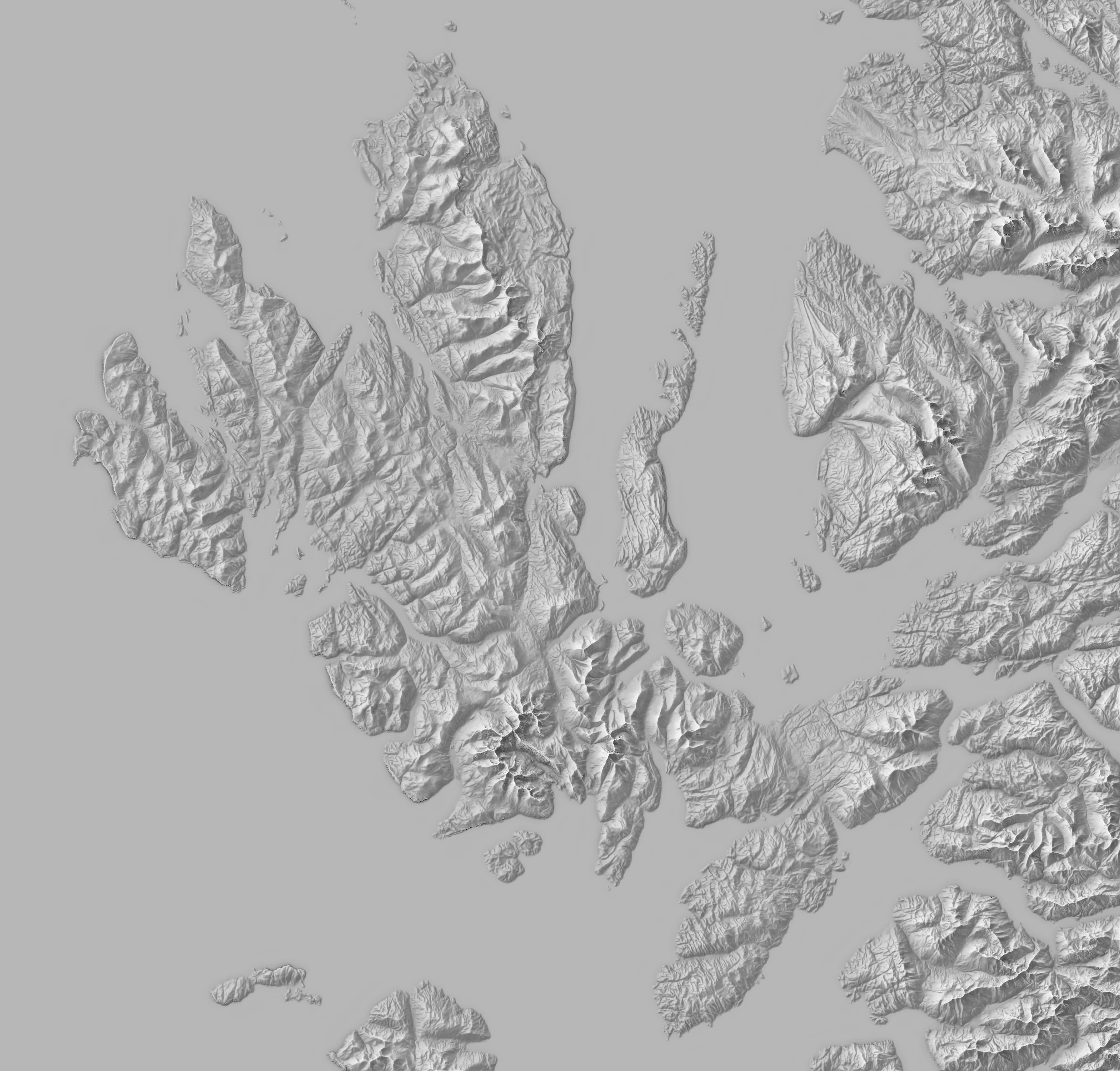 Swiss-style relef shaded map of the Isle of Skye, Scotland