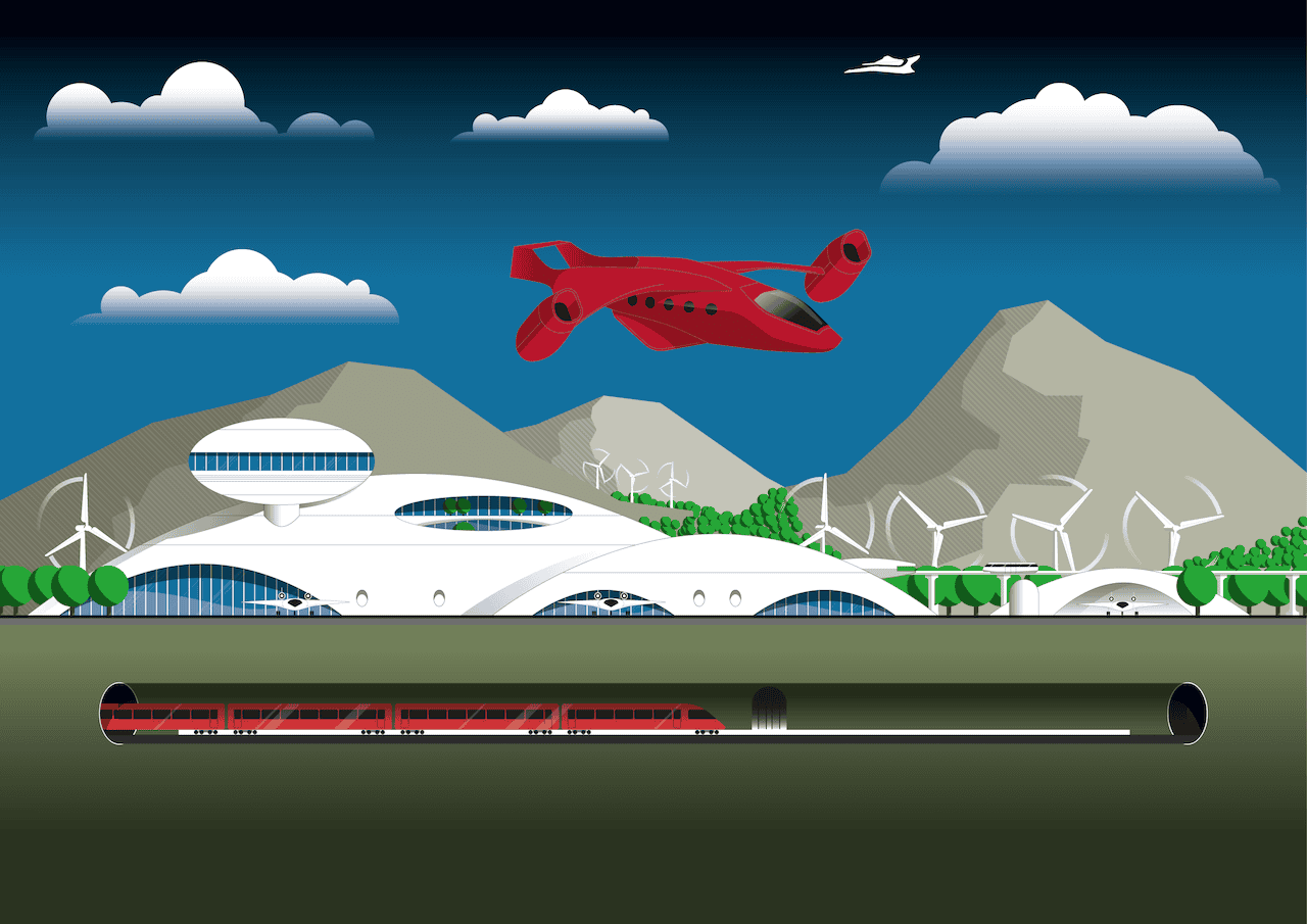 Unannotated illustration depicting  future airport activities
