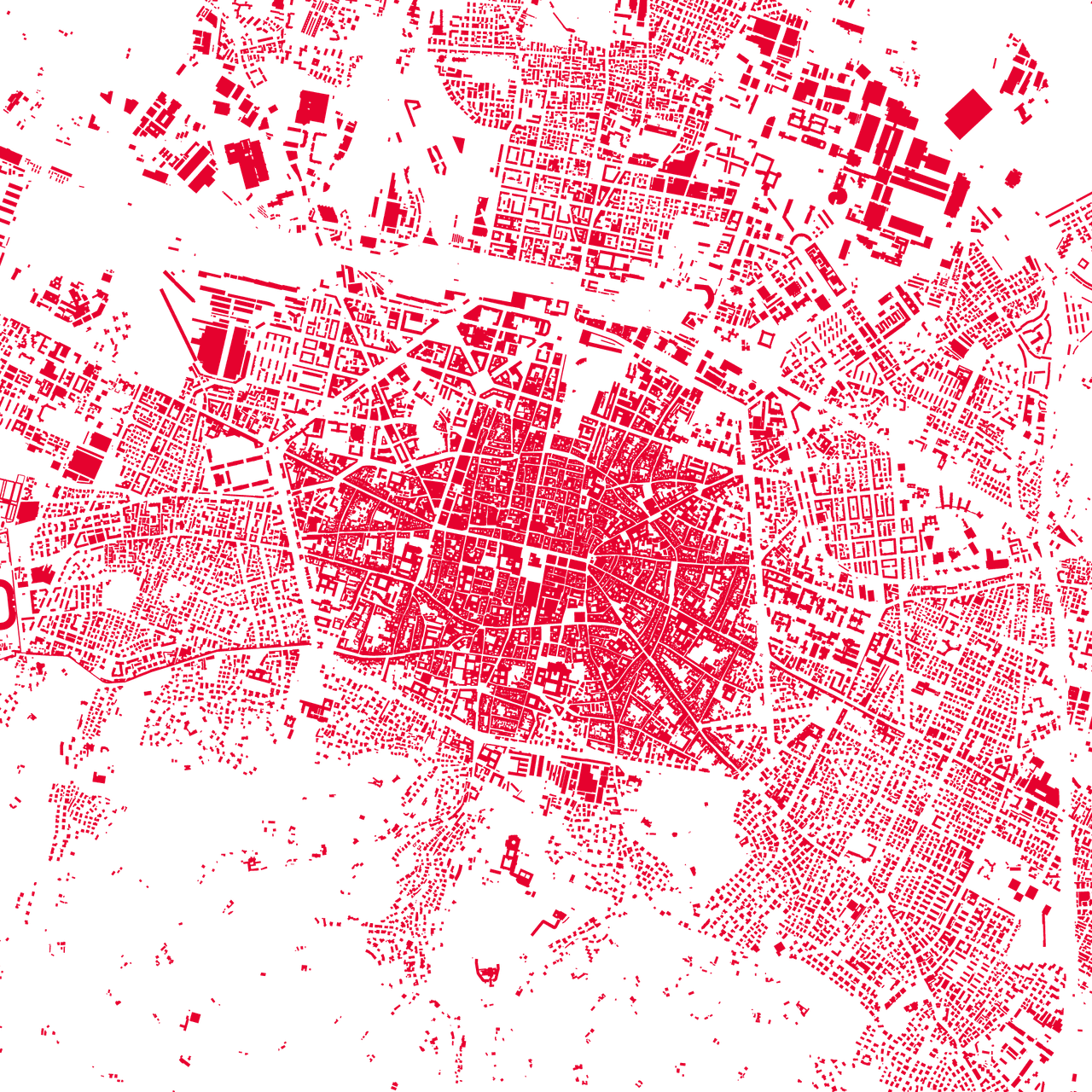 The historic core is readily identifiable in the morphology, all of which was mapped