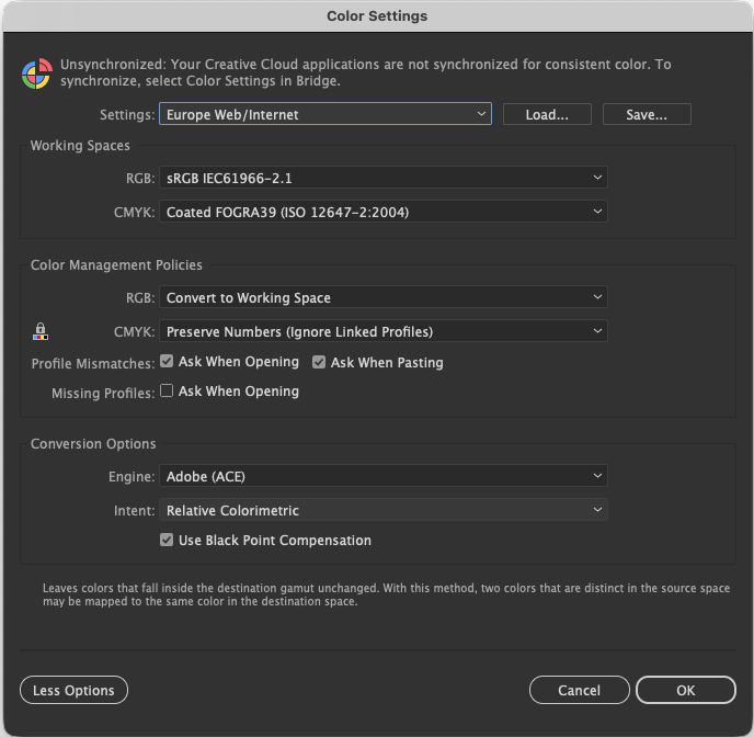 Color Settings in Adobe Illustrator
