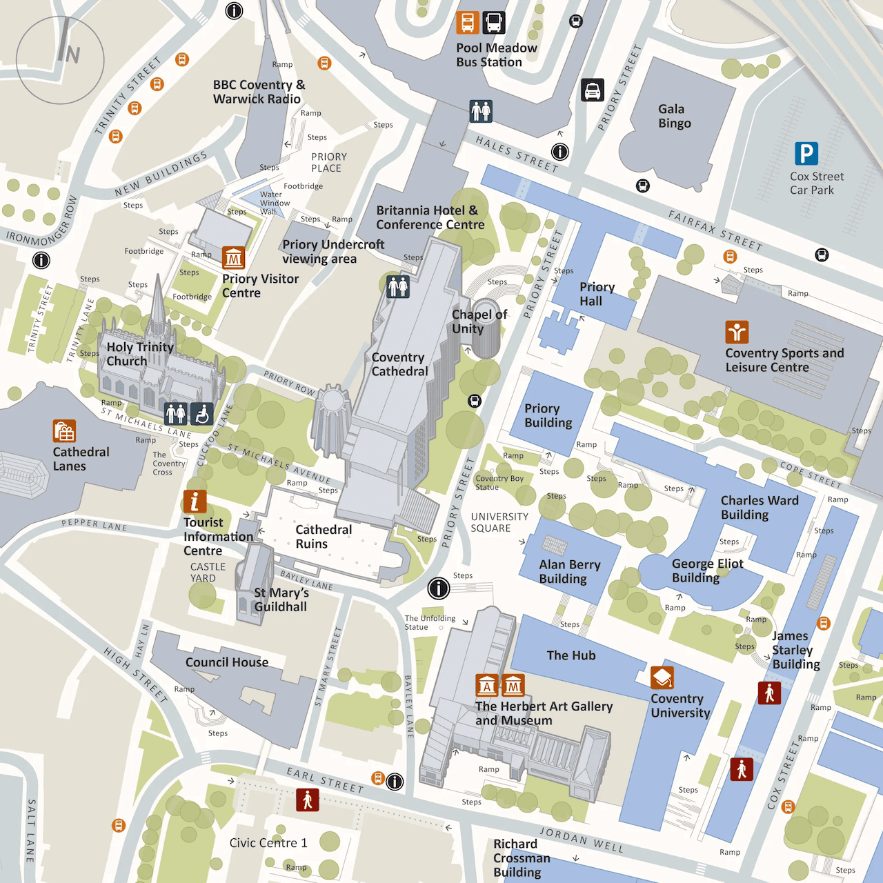 Extract from map as it was to appear in the digital totem; heads-up and with 3D landmarks.