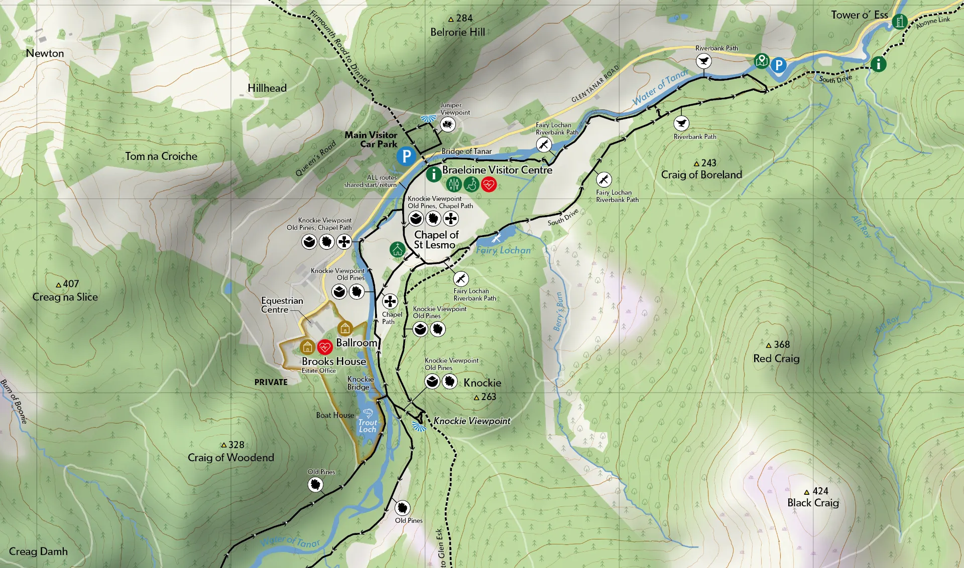 Extract of the Glen Tanar Estate Waymarked Paths Map