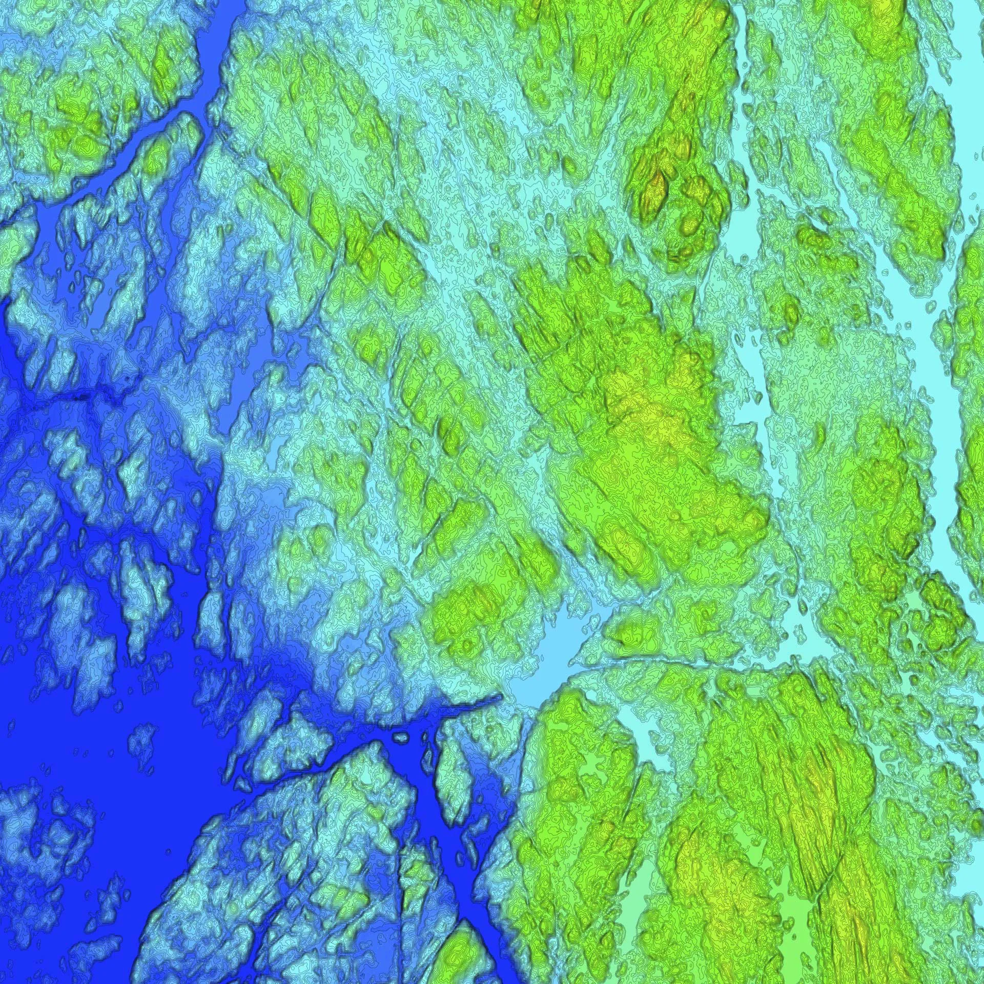 A combined map of contours and a hypsometric tints of a part of Sweden