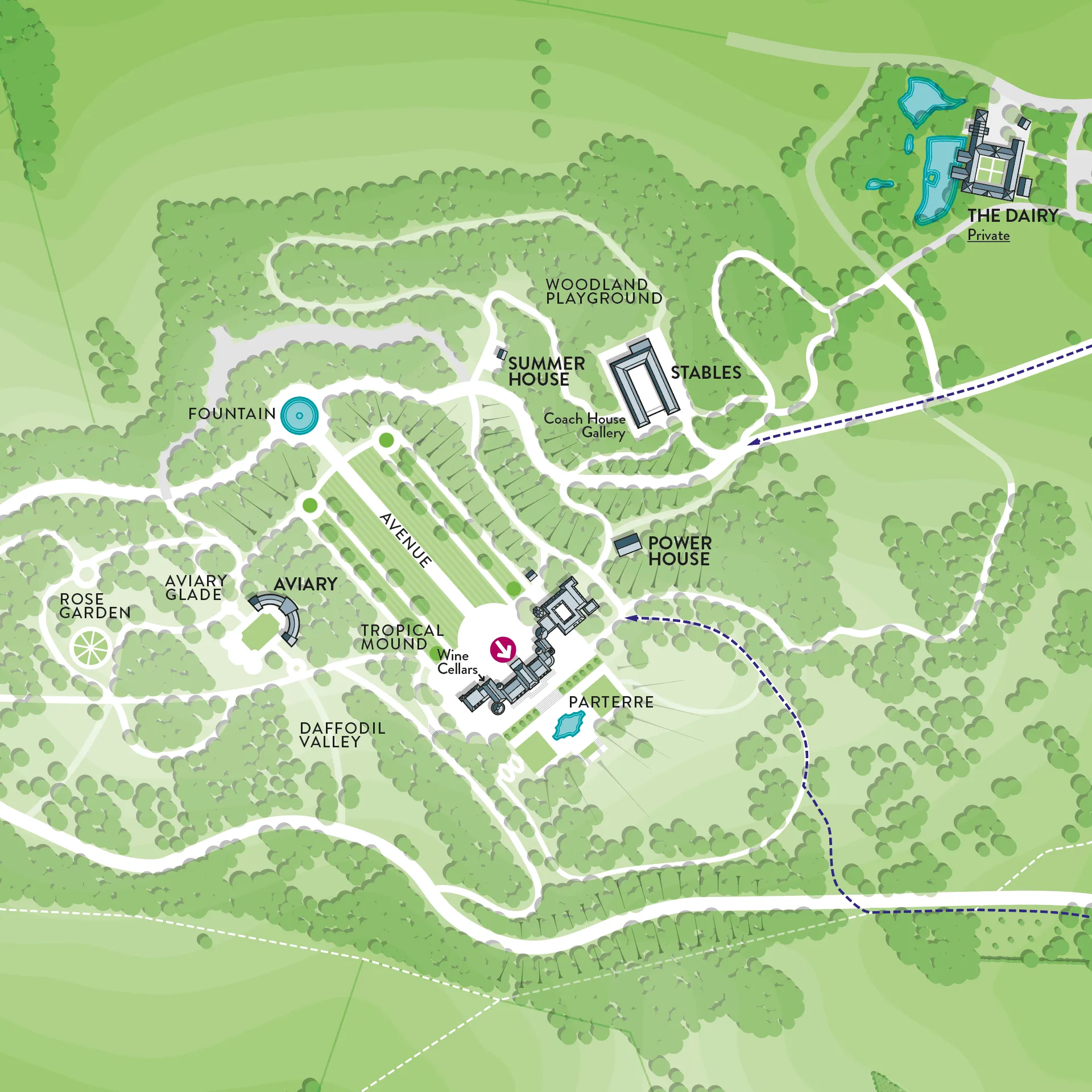 Extract of the visitor map of Waddesdon Manor